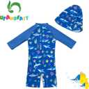 upandfast Baby/Toddler Swimsuit UPF 50+ Sun Protection One Piece Zipper Bathing Suit with Sun Hat Infant Beach Swimwear, Size 9-12M