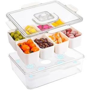 Snackle Box Container, Snack Tray with Lid and Handle, Snacklebox with Reusable Ice Pack, Halloween Candy Bowl, Divided Snack Containers, 8 Compartment Snackable Boxes, for Halloween Party