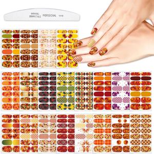 YECIRALA 20 Sheets Maple Leaf Fall Nail Wraps Stickers Self-Adhesive Fall Nail Art Stickers Decals Thanksgiving Nail Strips Polish Stickers for Women Girls Nail Design Stickers DIY Decoration