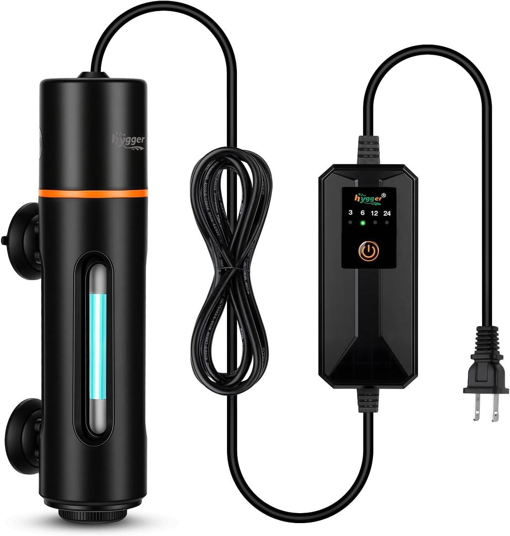 hygger 7W Aquarium U-V Light with Timer, 360 Protective Shield Clean Lamp for Green Water & Algae, Amphibian Small U-V Light for 30-130 Gal Freshwater & Saltwater Fish Tanks