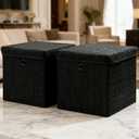 modscape 2-Pack 12"x12" Fabric Cube Storage Bin with Lid, Foldable Collapsible Fabric Storage Bins for Clothes Toys, Sturdy Storage Cube for Bedroom Closet Shelves Home Organization (Shining Black, 2)