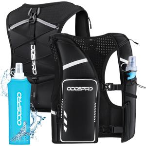 Running Vest for Women Men, Phone Pocket Running Hydration Vest with 500ML Soft Flask, Adjustable Chest Waist Straps, 10 Pockets Reflective Breathable Hydration Vest for Hiking, Biking, Marathon (Medium-Large)