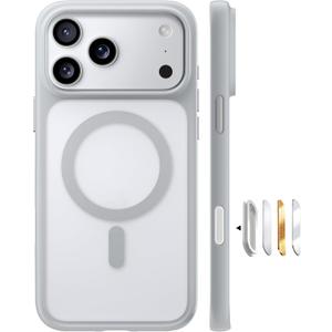 TORRAS Stronger Magnetic & Shockproof for iPhone 17 Pro Max Case, Fit for MagSafe, Military Grade Drop Protection, Camera Control, DIY Button, Slim for iPhone 17 Pro Max Case Translucent Silver