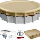 [Upgraded] 18ft/21ft/24ft/28ft Round Winter Pool Covers for Above Ground Pool Cover 21FT Cover 4FT Overlap - 500D Windproof with Steel Cable & Heavy Duty Winch - Swimming Pool Winter Cover Beige