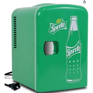 Coca-Cola Sprite 4L Cooler/Warmer w/ 12V DC and 110V AC Cords, 6 Can Portable Mini Fridge, Personal Travel Refrigerator for Snacks Lunch Drinks Cosmetics, Desk Home Office Dorm, Green