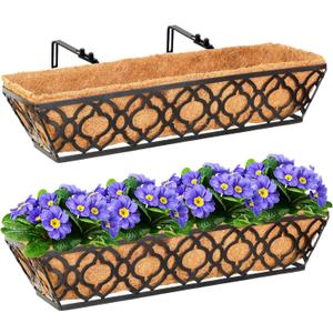 2pcs 24 Inch Window Deck with Coco Liner, 24" Window Boxes Horse Trough with Coconut Coir Liner, Metal Hanging Flower Planter Window Basket Deck Railing Planter Boxes for Outdoor Indoor Lawn