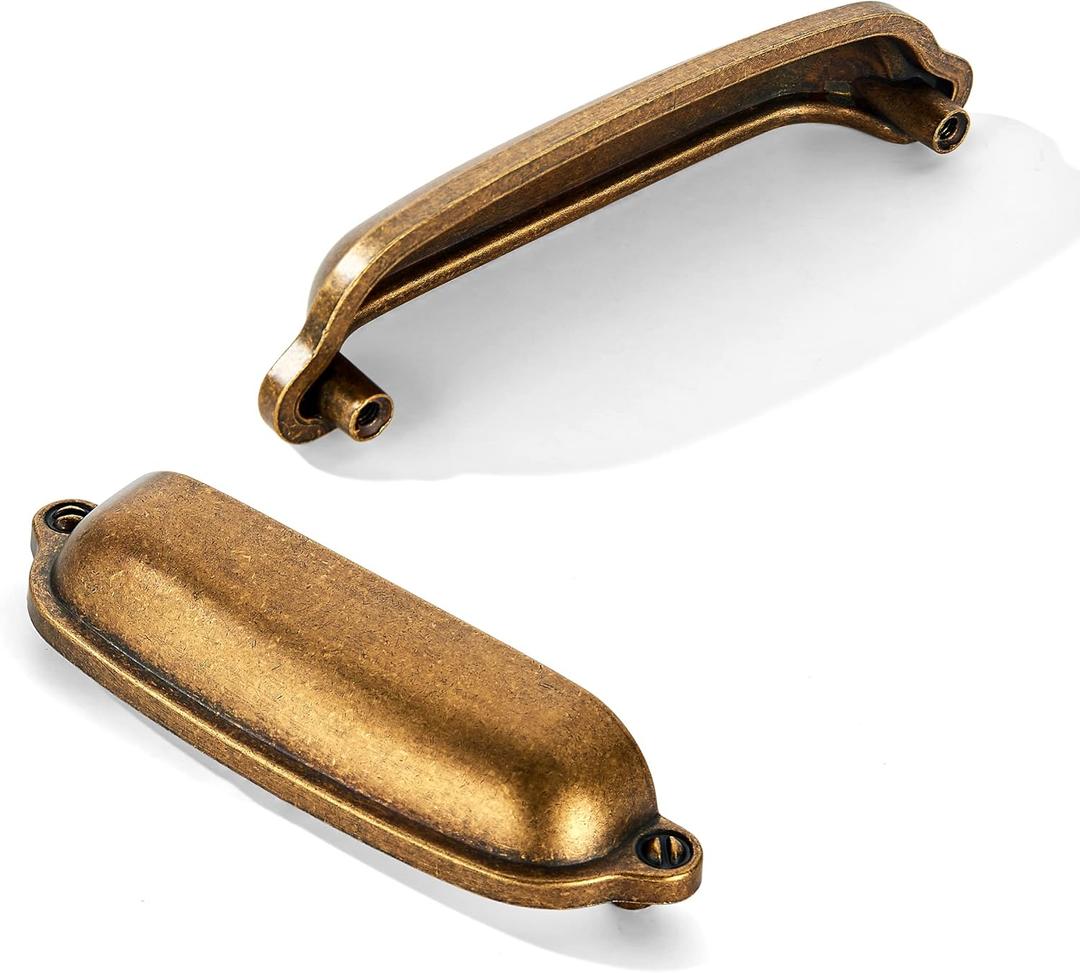 khtumeware 10 Pack 3-3/4 Inch(96mm) Bin Cup Drawer Pull,Antique Brass Cabinet Pulls Kitchen Cabinet Hardware, Furniture Pulls for Bathroom Cupboard Drawer Handles Dresser Pulls.