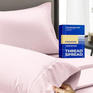 Thread Spread 100% Egyptian Cotton Pillow Cases Queen Size Set of 2 - Luxury 1000 Series Paradise Collection Queen Pillow Cases (Blush), Soft Cooling Sateen Hotel Egyptian Cotton Pillowcases
