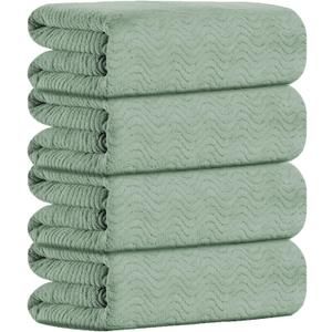 Green Bath Towel Set of 4, 35x70 Inches Oversized Bath Towels Extra Large Microfiber Shower Towels Textured Ultra Soft Absorbent Quick Dry Towel Bath Sheets for Adults Bathroom Hotel Spa