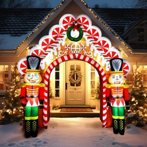 WBHome 10 Ft Christmas Inflatable Gingerbread Candy House with Nutcrackers Outdoor Decorations, Giant Xmas Blow Up Yard Decor with Built-in LED Light for Lawn Home Party Indoor Outdoor
