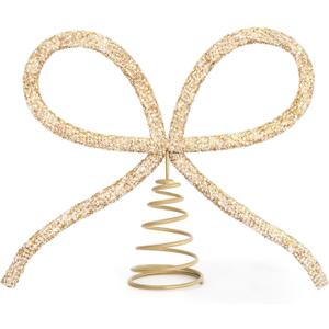 Christmas Decorations  Christmas Decor  Gold Glass Rhinestone Bow Tree Topper  Xmas Holiday Tree Top Decoration for Indoor Outdoor Home Room Party