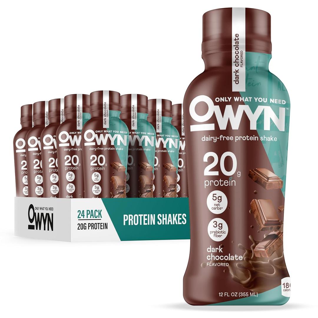 OWYN Only What You Need Plant Based Protein Shake, Dark Chocolate, 20g Vegan Protein from Organic Pumpkin seed, Flax, Pea Blend, Omega-3, Prebiotic supplements, Gluten and Soy-Free, (12 Pack) Best By 12/17/2026