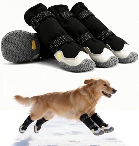 BECEMURU Dog Snow Boots for Winter,Double-Straps Anti-Fall Off Dog Booties Shoes, Non-Slip Paw Protectors for Outdoor Walking Hiking in Snowy or Rainy Day (Black, 2#)