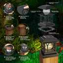 Fence Post Solar Lights, Crackle Glass Solar Post Cap Lights, 20 Lumens, Warm White & RGB Automatic Cycling 2 Modes for 3.6x3.6 4x4 4.5x4.5 5x5 Vinyl Wooden Posts Decoration, Black (6 Pack)