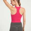 Womens Ribbed Workout Crop Tank with Built-in Bra Racerback Lightweight Yoga Top (Black, L)