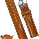 Deployment Clasp Vintage Leather Watch Band Quick Release Leather Strap For Men Women Handmade Extra Soft Watch Wrist Band Elegant Replacement Stainless Steel Strap Butterfly Buckle (18mm, Classic Brown - Silver Buckle)
