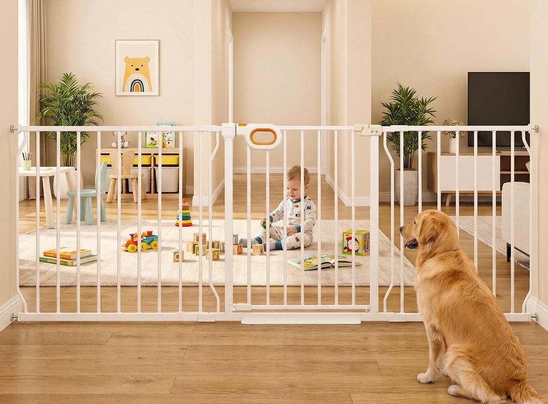 71.6-76.4 Inch Extra Wide Baby Gate with Door for Stairs Doorways