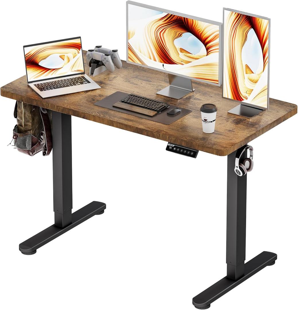 BIZUM Standing Desk Electric Adjustable Computer Desk-Stand up Desk Office Gaming Home Office Memory Desks 48x24 inches Black Frame/Rustic Brown Top (47.2*23.6 Inch)