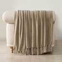 EverGrace Soft Chenille Throw Blanket for Couch, Cozy Plush Fuzzy Decorative Chenille Knit Throw Blanket with Tassels, Lightweight Blanket and Throws for Bed Sofa Gift Home Decor, Beige 50"x60"