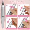 Electric Nail File Professional Kit - 45000RPM Portable Nail Drill Electric File with 11 Bits & BaseLED ScreenUltra-Silent, Rechargeable Nail Drills Machine for Acrylic Nails Gel Polishing (Pink)