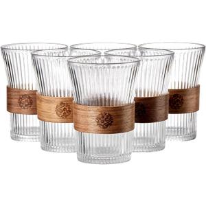 6PCS Glass Coffee Mug 9oz with Bamboo Sleeve,Espresso Cups Drinking Cup set, Home Essential Glass Tumblers for Beer, Cocktail, Tea and Latte Clear