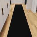 Ottomanson 2x14 Runner Rug for Hallway Kitchen Rug Runners | Black Solid Thin Entryway Rug Non-Slip Bathroom Mat, 14 ft Carpet Runner for Living Room Bedroom, 22.5" x 14'