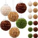 12 Pcs Neutral Christmas Crochet Ball Ornaments 70mm/ 2.76 Inch Earthy Tones & Festive Colors for Xmas Tree Rustic Party Wreath Home Decor