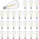 ST38 LED Solar Replacement Bulbs,1W Equal to 5W,DC 3V Plastic E12 Screw Base Shatterproof & Waterproof Globe Bulbs Light for Outdoor String Lights,Patio Cafe Bistro Decor, 2700K Warm White, 25 Pack