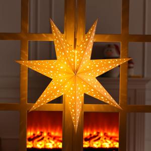 Mudder 19.7 Inch Christmas Star Paper Lantern 7 Pointed Christmas Window Lantern with 10 LED Light Strings Hanging Pendant Xmas Tree Ornaments for Holiday Decor Home (Classic,White)