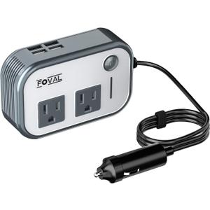 200W Car Power Inverter, FOVAL 12V DC to 110V AC Car Inverte with 4 USB Ports Car Outlet Adapter, Power Inverter for Vehicles, Car Plug Adapter Outlet for Laptop Computer Charger (Gray) (Grey)