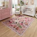 Rugcomf Bedroom Rug 3x5 Rug Washable Area Rug Non Slip Low Pile Boho Floral Small Carpet for Bedroom, Bedside, Kitchen, Entryway, Kids Room, Office, College Dorm Essentials for Girls(Pink)