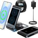 Wireless Charger for Samsung 3 in 1 Wireless Charging Station Foldable Wireless Charger Stand for Samsung S25 Ultra S24 S23 S22 Z Flip Z Fold 7 6 5 4 3 for Galaxy Watch 8/7/6/5/4/ Galaxy Buds (Elegant Black)