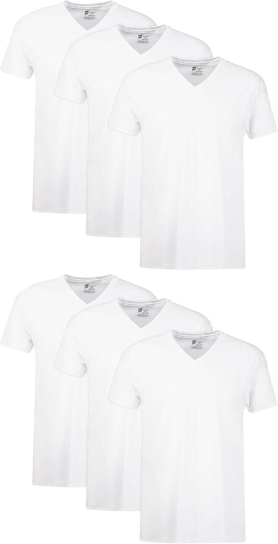 Hanes Men's Undershirts T-Shirt Pack, V-Neck Cotton Tees for Men, Moisture-Wicking, Odor Control, White Multi-Pack (White, L)