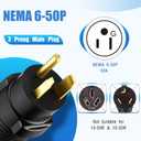 Kanayu NEMA 6-50P to 10-30R 30amp Dryer Adapter3 Prong Male Plug to 3 Female Receptacle Welder to Old Style Dryer Power and EV Power Cord Connector