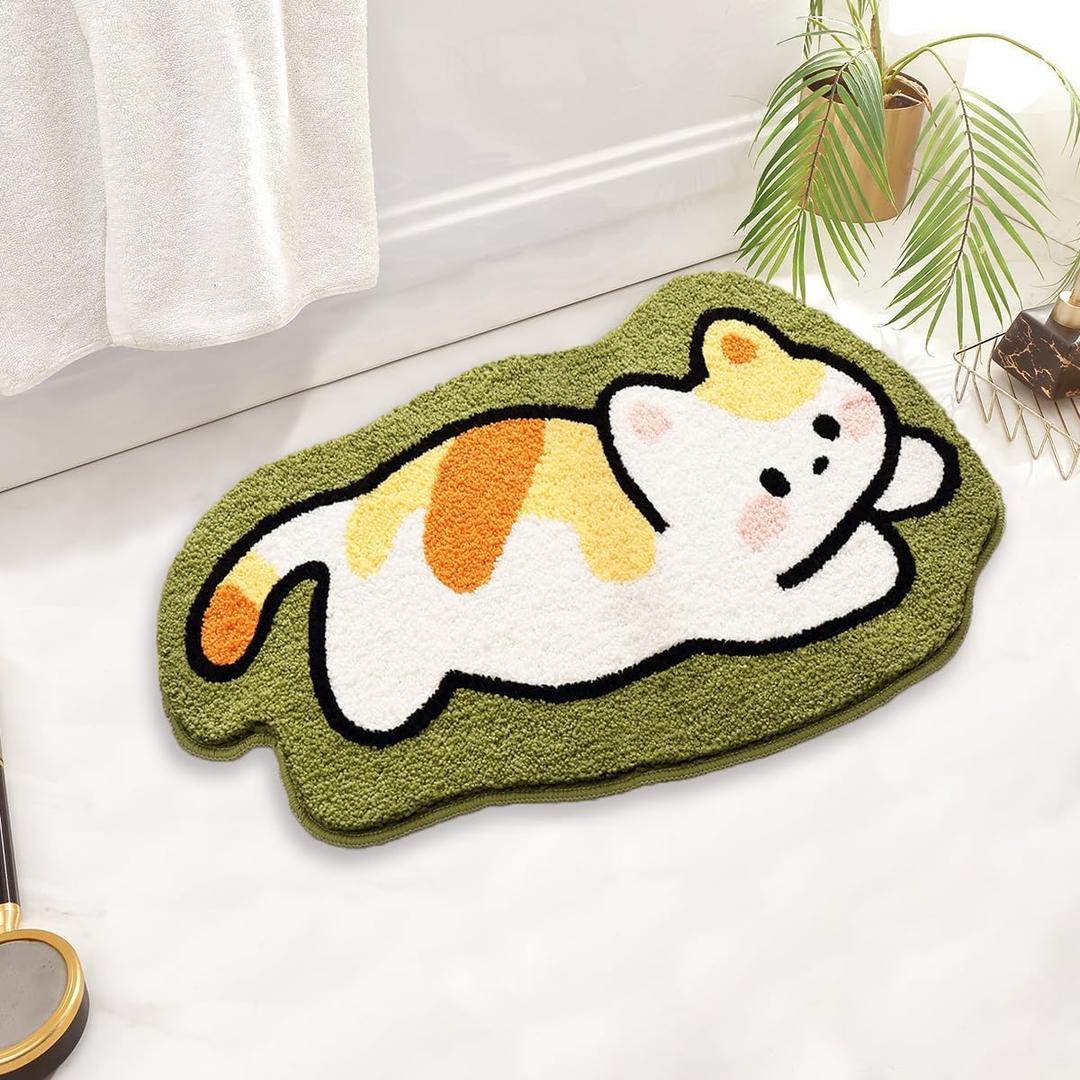 Animal Bathroom Rug, Soft Microfiber Bath Mat Non Slip Shower Rug Water Absorption Rug for Bathtub Cartoon Bath Rug for Kids Washable Floor Mat, 20 x 31 Inches, Green