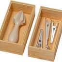 Lixple Bamboo Drawer Organizer, Small Silverware Organizer for Kitchen Drawer, Stackable Utensil Tray, 2 Pcs Flatware Organizer, Bamboo 6" x 3" x 2" (Outer), 5.3" x 2.3" x 1.77" (Inner)