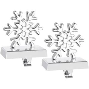 Hxezoc 2 Pack 3D Snowflake Christmas Stocking Holders Silver Metal Mantel Stocking Hangers for Christmas Decorations Christmas Holiday Supplies