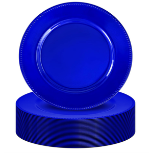 50 Pack Charger Plates 13" Plastic Round Charger Plates Dinner Plate With Beaded for Wedding Table Dinner Kitchen Catering Event Party Decoration (Royal Blue)