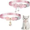 2 PCS Pink Bow Cat Collars for Girl Cats, Adjustable Breakaway Cat Collars, Cute Pink Breakaway Kitten Collar with Pearl Pendant, Bow Female Cats Collar