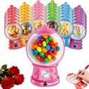 36 Pack Bubble Gum Machine Candy Cards with Plastic Domes, DIY Valentine Treat Holders for Classroom Exchange, Party Favors & Gifts (9 Styles)