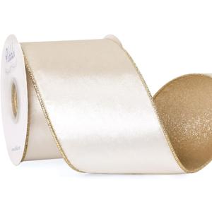 Ribbli Ivory Velvet Ribbon Wired 4 Inch Glossy Velvet with Glitter Christmas Ribbon for Christmas Tree Decoration Big Bow Gift Wrapping Crafts Wreaths Supplies - Continuous 10 Yards