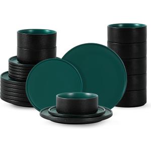 Dinnerware Sets, 24-Piece Plates and Bowls Set for 8, Matte Green