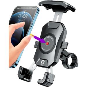BRCOVAN Motorcycle Bike Phone Mount with Solid Aluminum Alloy Mounting Base, [1s Lock] Handlebar Cell Phone Holder for Bicycle ATV Scooter, Fit 4-7'' Smartphone