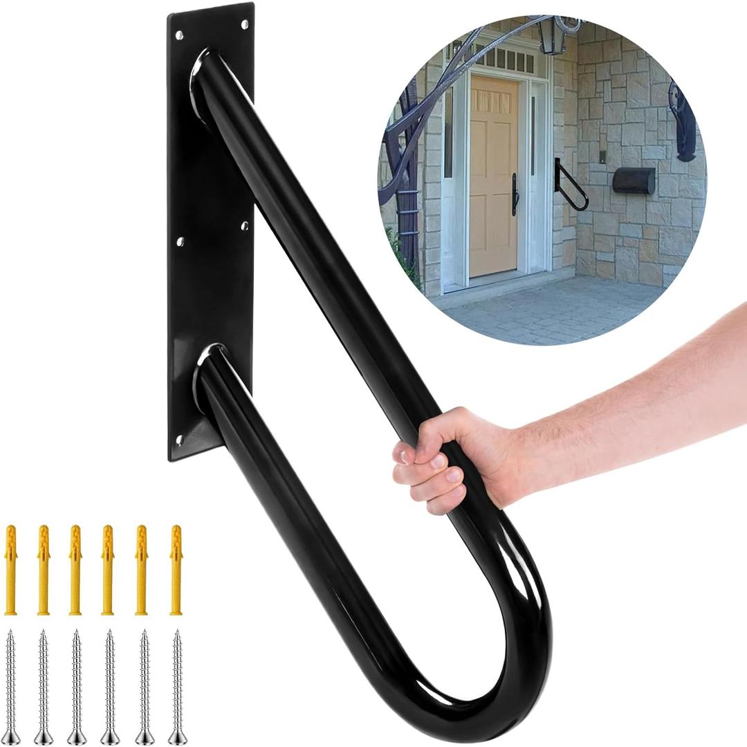 18" Handrails for Outdoor Steps, U-Shaped Wall Mount Railing for 1-3 Steps with Powder Anti-Rust Coating Finish, Hand Rails for Seniors, Safe Grab Bars for Stairs, Garage, Porch, Garden, Bathroom