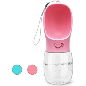 Kalimdor Dog Water Bottle, Leak Proof Portable Puppy Water Dispenser with Drinking Feeder for Pets Outdoor Walking, Hiking, Travel, Food Grade Plastic (12oz Pink)