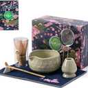 Matcha Whisk Set, Ceramic Matcha Kit Set Includes Matcha Bowl, Matcha Whisk and Holder, Bamboo Scoop, Scoop Rest, Sifter and Tea Towel - 7 Pcs Matcha Kit for Matcha Lovers (Mottled Green)