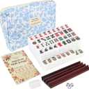 Travel American Mahjong Tile Set | 166 PCS 0.8 Inch Mini Mahjong Game Tiles, 4 Wooden Racks, Floral Storage Bag, 3 Dice & Beginner's Guide, Complete Portable Set