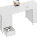 White Computer Desk with Drawers on Both Sides for Home Office, 55 inch Girls Teens Desks with Storage Writing Study Table for Bedroom, Makeup Vanity Desks Without Mirror,8 Fabric Drawer