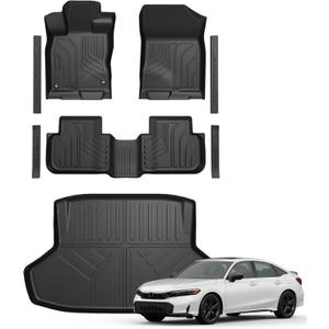 Floor Mats for Honda Civic Sedan 2022-2026/Acura Integra 2023-2026, All Weather Floor Mats Trunk Cargo Liner and Door Sill Guards Accessories, Full Coverage Set (Gas Only, Not fit Manual)