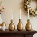 DN DECONATION Easter Candle Holders Set, 3PCS Gold Egg Candle Stick Holders Easter Decorations for Taper Candles Sticks, Resin & Metal Candlestick Holder Farmhouse Table Mantel Vintage Egg Decor